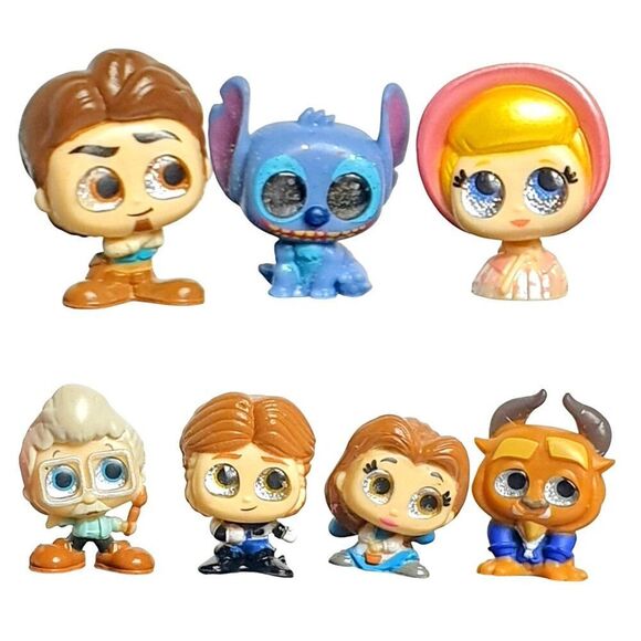Disney Doorables Mini Figures Set Of 7 Belle Beast Stitch Bo Peep Hans Flynn + - Picture 1 of 7
